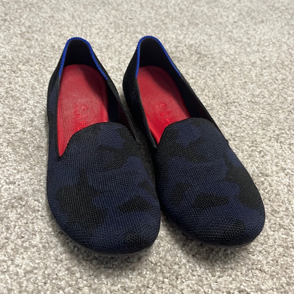 Rothy’s blue and black loafers